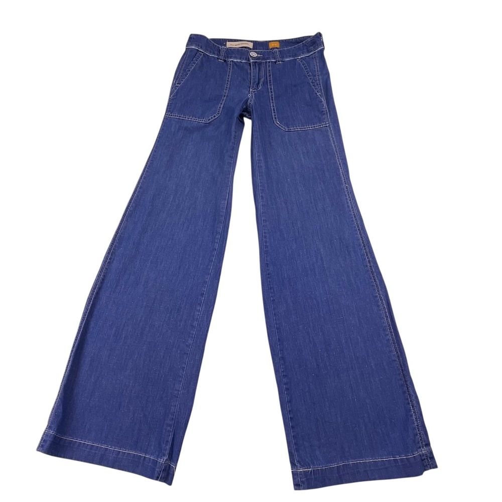 Pilcro Anthropologie Wide Leg Jeans Medium Wash Patch Pocket Denim Size 0